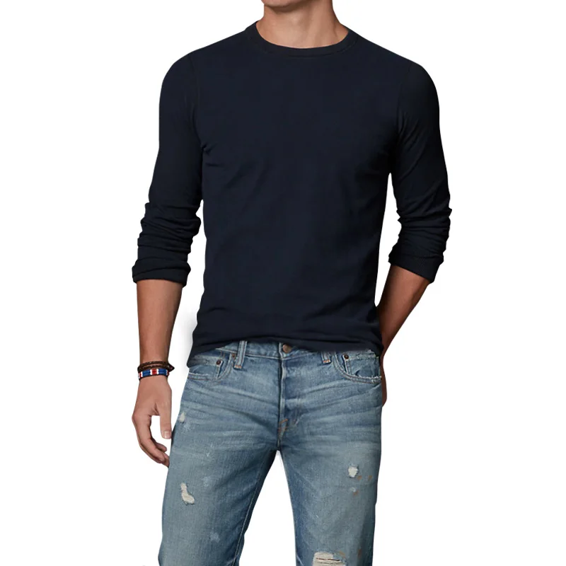 100% Cotton Classic Bottom shirt Men's Thick T-shirt 2017 Autumn Casual Long Sleeve T-shirts Men Spring Clothing | Мужская одежда