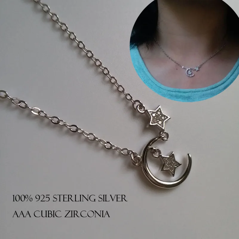 Fashion 100% S925 sterling silver moon star pendant necklace for women Simple cubic zirconia Clavicle chain for Valentine's day
Fashion 100% S925 sterling silver moon star pendant necklace for women Simple cubic zirconia Clavicle chain for Valentine's day