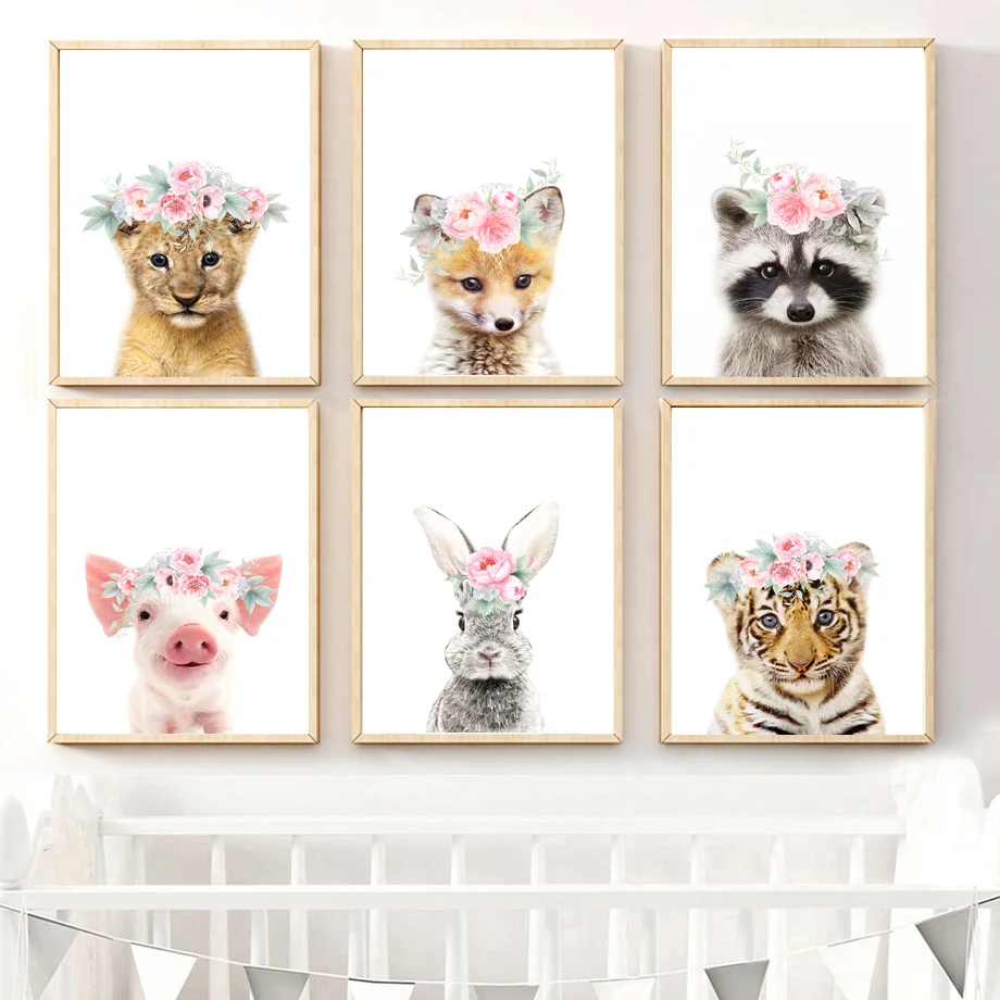 Lion Fox Tiger Rabbit Raccoon Flower Crown Wall Art Canvas Painting Nordic Posters And Prints Wall Pictures Kids Baby Room Decor
Lion Fox Tiger Rabbit Raccoon Flower Crown Wall Art Canvas Painting Nordic Posters And Prints Wall Pictures Kids Baby Room Decor