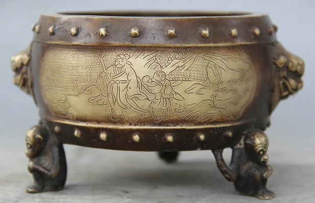 bi001474 6" Marked Chinese Bronze Man Boy Lion Foo Dog Beast Head Incense Burner Censer
bi001474 6" Marked Chinese Bronze Man Boy Lion Foo Dog Beast Head Incense Burner Censer