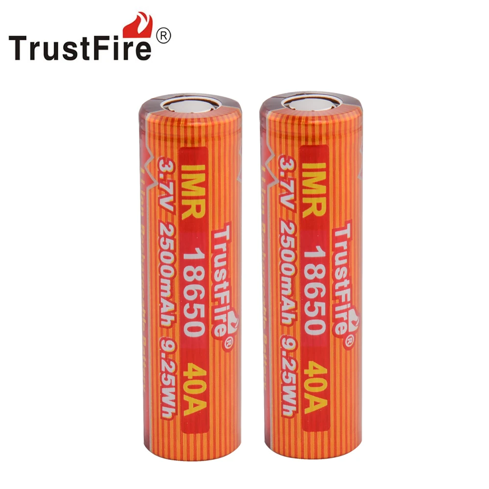 TrustFire IMR 18650 2500mAh 3.7V 40A 9.25Wh High-Rate Rechargeable Battery Lithium Batteries for E-cigarettes/LED Flashlights
TrustFire IMR 18650 2500mAh 3.7V 40A 9.25Wh High-Rate Rechargeable Battery Lithium Batteries for E-cigarettes/LED Flashlights