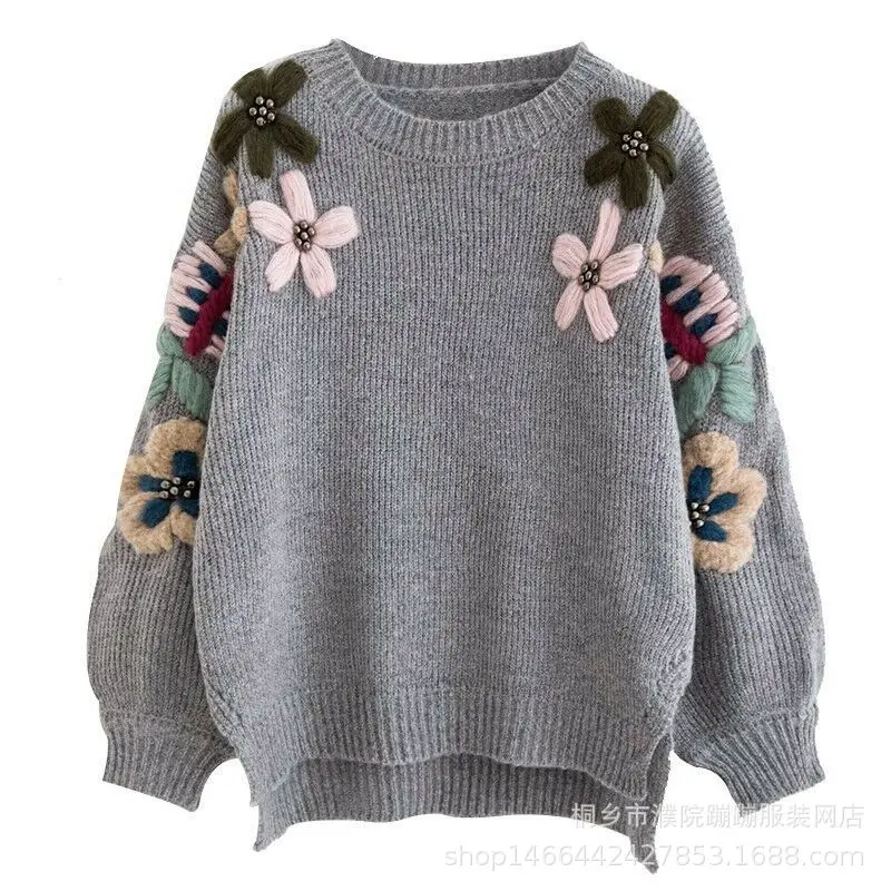 Women Floral Embroidered Sweaters Loose Pullovers Hook Flowers Knitted Split Shirts O-Neck Tops Cashmere Sweater Women Crop Tops
Women Floral Embroidered Sweaters Loose Pullovers Hook Flowers Knitted Split Shirts O-Neck Tops Cashmere Sweater Women Crop Tops
