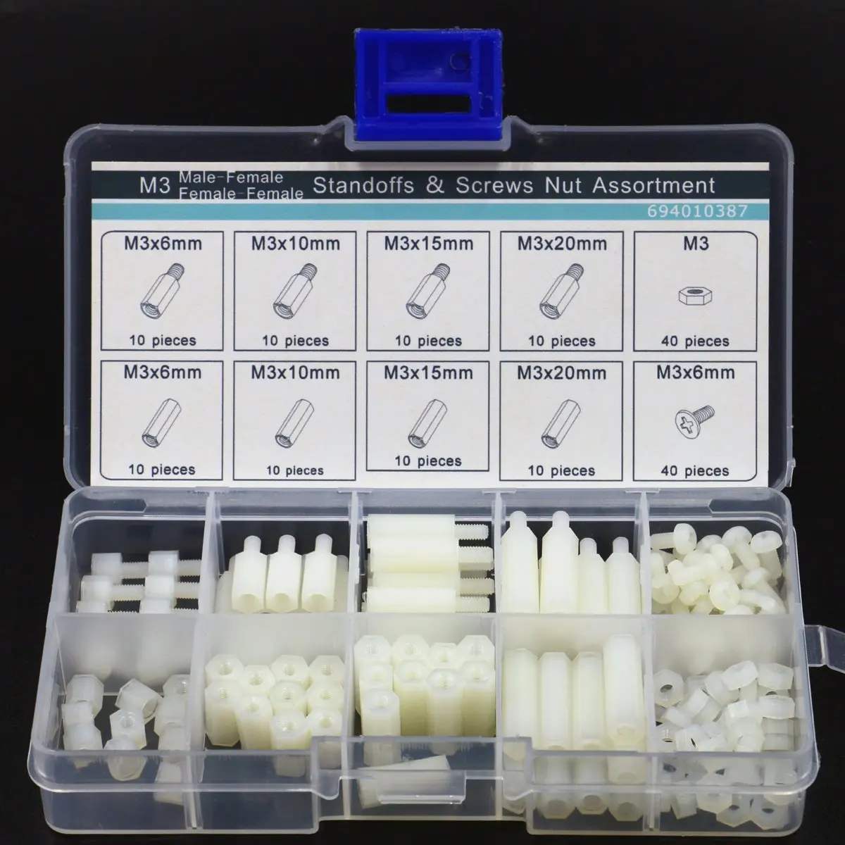 160pc M3 White Nylon Hex Spacers Screw Nut Stand-off Plastic Assortment Kit White
160pc M3 White Nylon Hex Spacers Screw Nut Stand-off Plastic Assortment Kit White