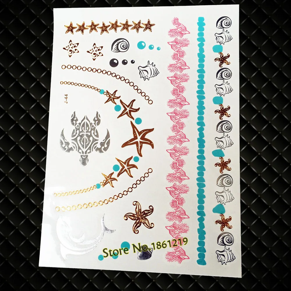 Морская звезда якорь Серебро Золото металлик временные татуировки наклейки для