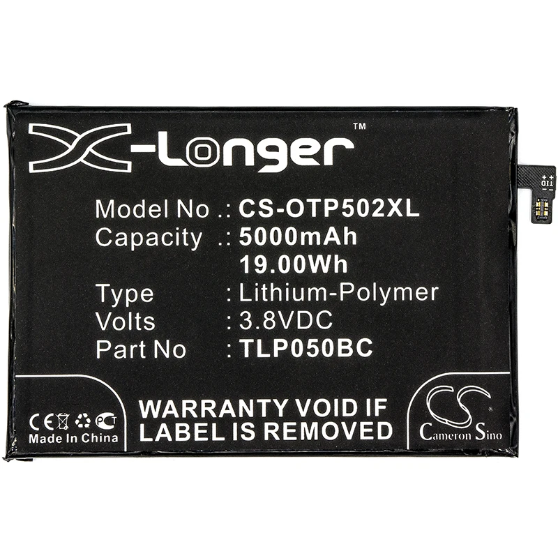 Cameron Sino 5000mAh Battery For Alcatel CAC5000006CC,TLP050BC Mobile, SmartPhone
Cameron Sino 5000mAh Battery For Alcatel CAC5000006CC,TLP050BC Mobile, SmartPhone
