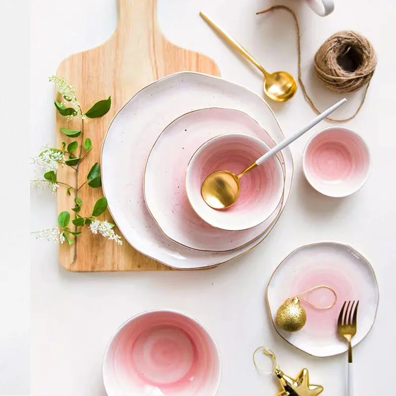 Nordic Color Changing Ceramic Plate Golden Edge Porcelain Dinner Plate Set Salad Bowl Steak Dessert Cake Tray Irregular Dishes
Nordic Color Changing Ceramic Plate Golden Edge Porcelain Dinner Plate Set Salad Bowl Steak Dessert Cake Tray Irregular Dishes