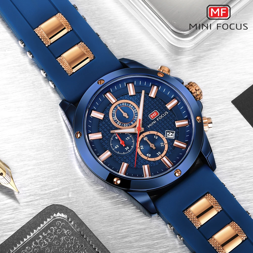 MINIFOCUS New Men's Fashion Military Sport Watches Quartz Analog Men Clock Silicone Waterproof Date Watch Relogio Masculino 2018 |