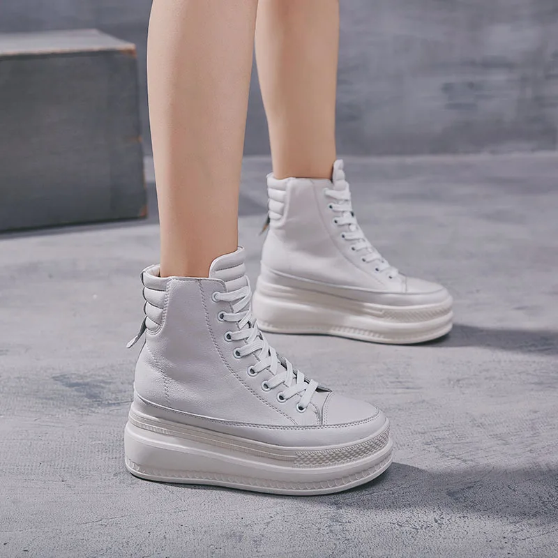 Spring Autumn Wedge Ankle Boots Women Platform Boots High Top Rubber Sole Lace Up Black Leather PU Hidden Heel Shoes Woman
Spring Autumn Wedge Ankle Boots Women Platform Boots High Top Rubber Sole Lace Up Black Leather PU Hidden Heel Shoes Woman