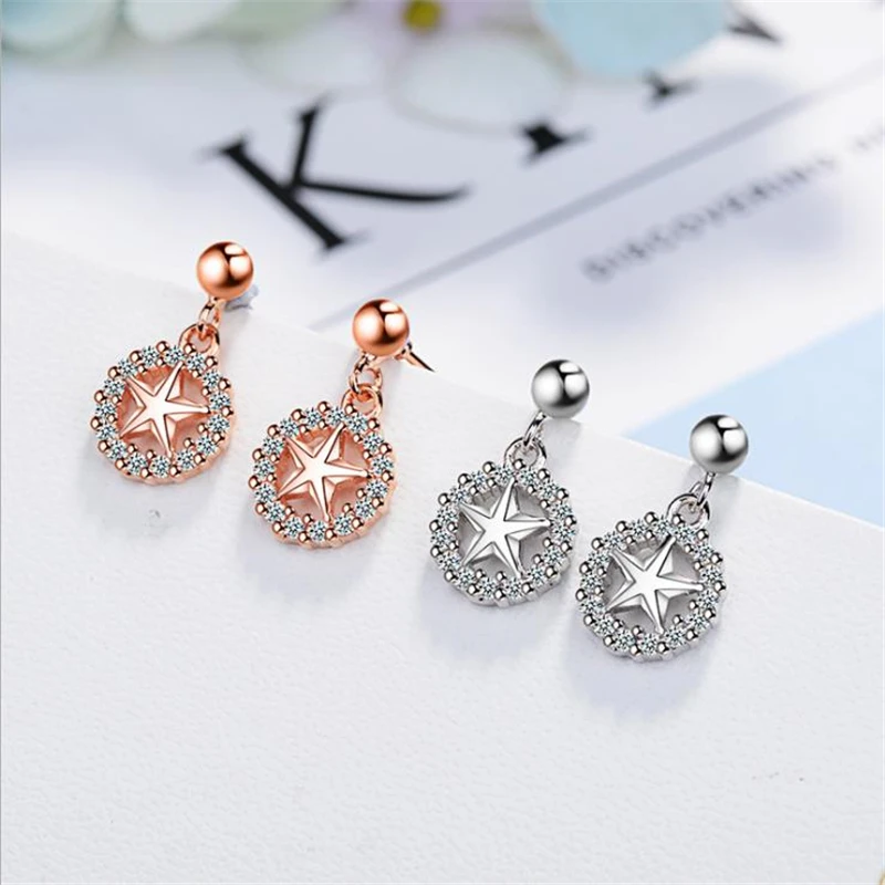 KOFSAC New Shiny CZ Round Star Earring Rose Gold Silver 925 Stud Earrings For Women Fashion Jewelry Engagement Gifts Party
KOFSAC New Shiny CZ Round Star Earring Rose Gold Silver 925 Stud Earrings For Women Fashion Jewelry Engagement Gifts Party