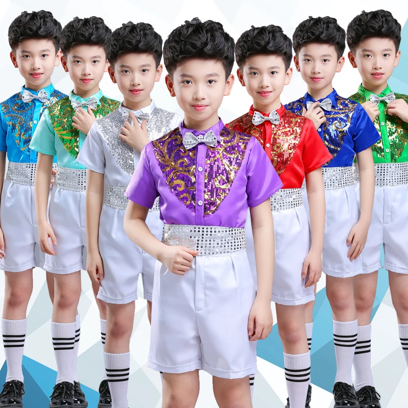 Children's Costumes Boys Dance Clothes Kindergarten Elementary School Students Sequins Chorus | Тематическая одежда и