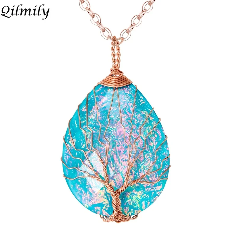 Пластиковое ожерелье Qilmily с подвеской в виде дерева жизни и капли воды Женское