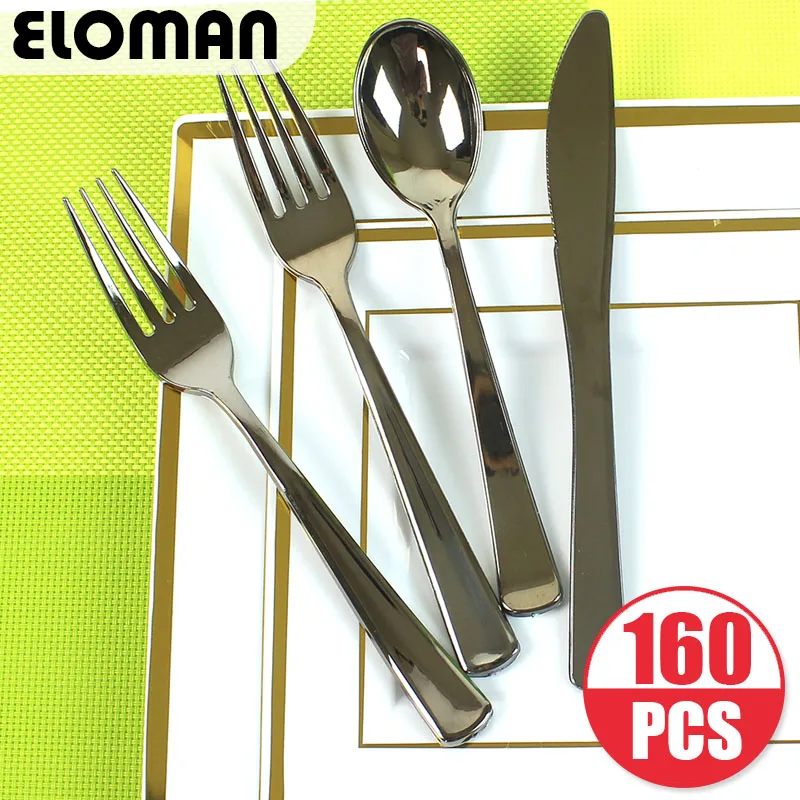ELOMAN 160 штук одноразовые пластиковые наборы посуды для свадьбы дня рождения