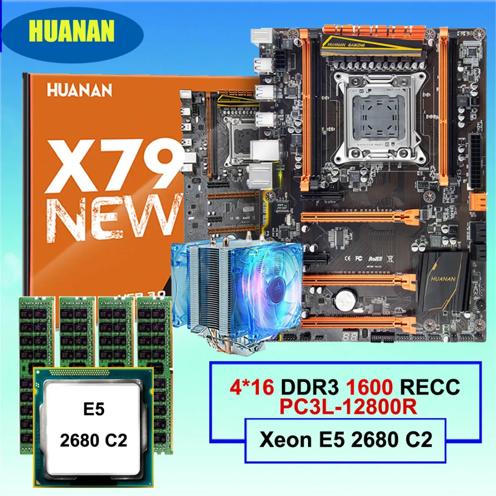 Материнская плата HUANAN ZHI deluxe X79 для компьютера игровая Intel Xeon E5 2680 C2 с кулером ОЗУ 64
