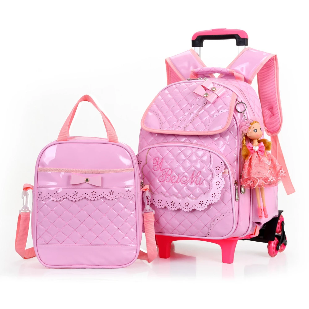 Hot Sale Girls Princess Style 3 Wheeled Backpack School Bag set 2019 New Waterproof PU Leather Trolley School Bag Girl Mochila
Hot Sale Girls Princess Style 3 Wheeled Backpack School Bag set 2019 New Waterproof PU Leather Trolley School Bag Girl Mochila