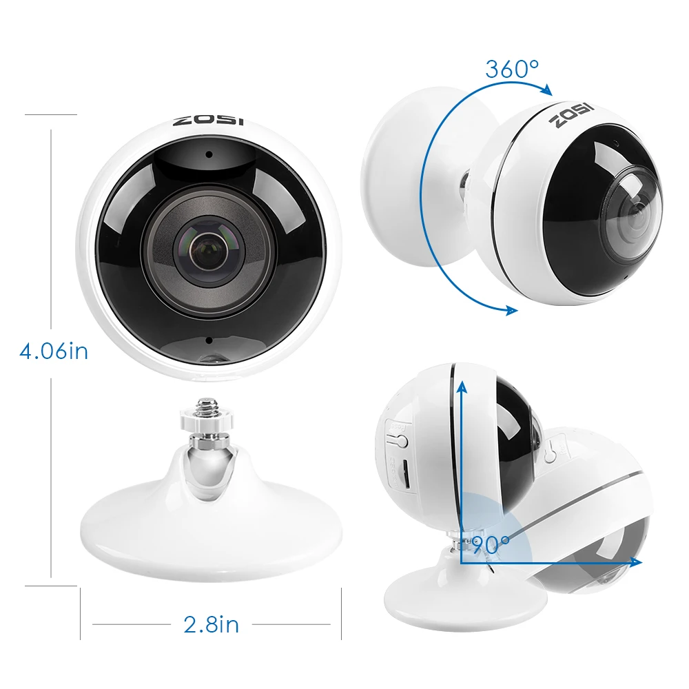 ZOSI 3 Мп Ultra HD Беспроводная Wi Fi IP камера панорамная видеонаблюдения рыбий глаз