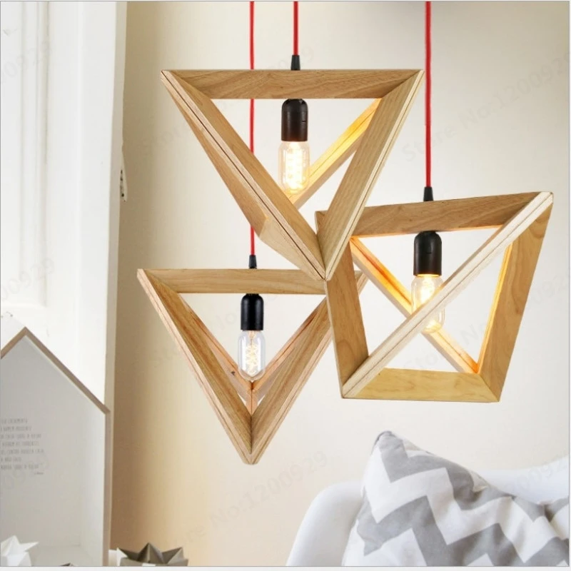 Деревянные подвесные светодиодные светильники GZMJ в стиле кантри 85-265 треугольный