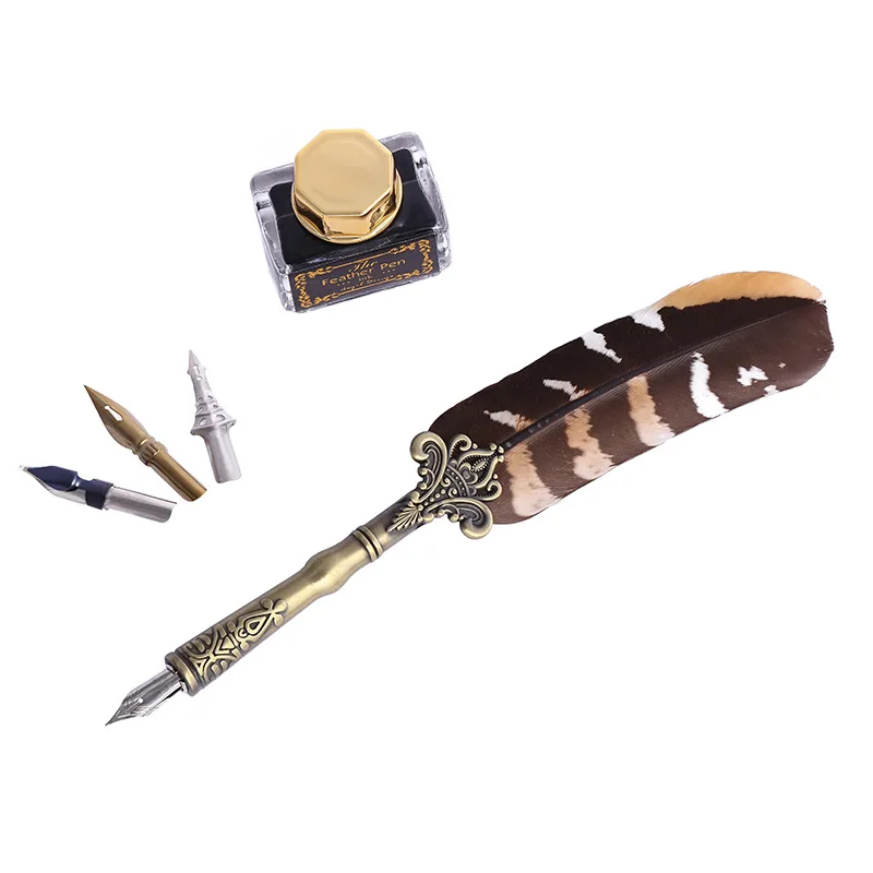 Vintage Natural Feather Quill Dip Pen Fountain Pens With Ink Bottle 3 Nibs Set for Writing Birthday Gift Box Calligraphy Pen
Vintage Natural Feather Quill Dip Pen Fountain Pens With Ink Bottle 3 Nibs Set for Writing Birthday Gift Box Calligraphy Pen