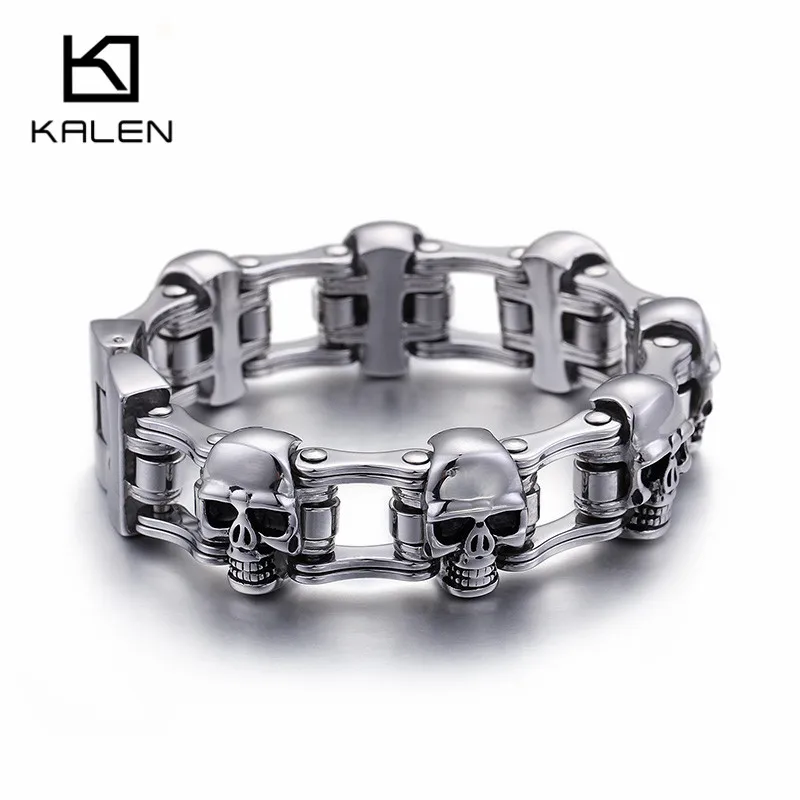 Kalen High Quality 23cm Stainless Steel Link Chian Bracelets Men Heavy Chunky Skull Head Charm Bracelet Punk Biker Jewel
Kalen High Quality 23cm Stainless Steel Link Chian Bracelets Men Heavy Chunky Skull Head Charm Bracelet Punk Biker Jewel