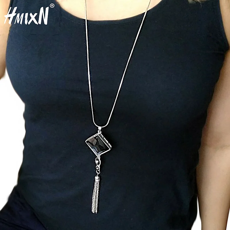 Женское ожерелье с подвеской чокер большой квадратной цепочкой украшенное