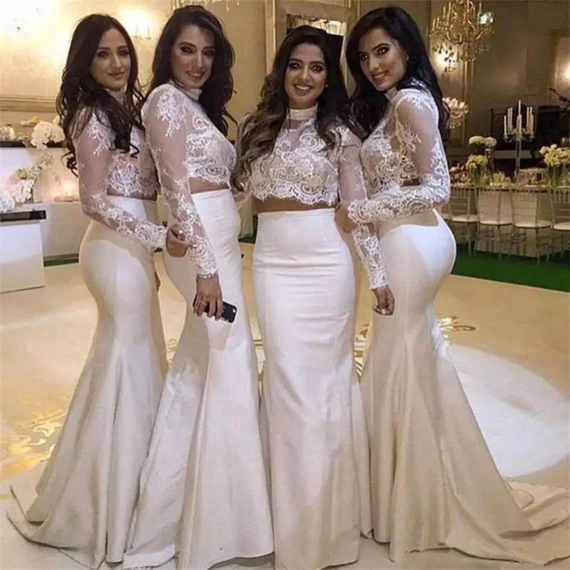 White Two Piece Mermaid Bridesmaid Dresses 2019 New Long Sleeve Lace Floor Length Formal Wedding Bridesmaids Dress
White Two Piece Mermaid Bridesmaid Dresses 2019 New Long Sleeve Lace Floor Length Formal Wedding Bridesmaids Dress