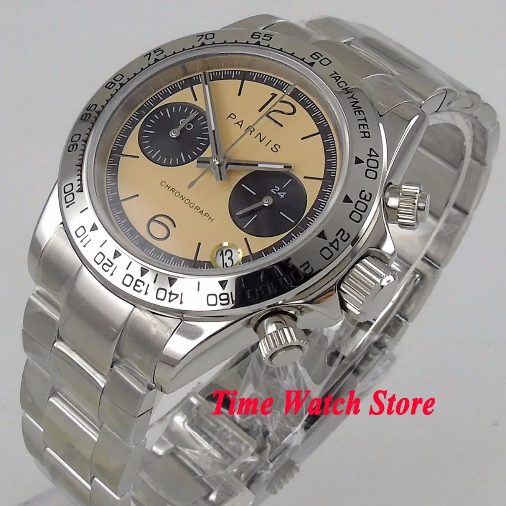 Solid 39mm PARNIS Quartz watch men waterproof steel bracelet 24 hours Chronograph brown dial luminous sapphire silver stop 1181
Solid 39mm PARNIS Quartz watch men waterproof steel bracelet 24 hours Chronograph brown dial luminous sapphire silver stop 1181