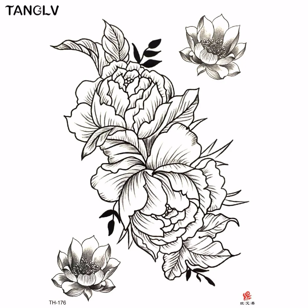 1 шт. Временная тату-наклейка с черными розами дизайн полный цветок рука тело