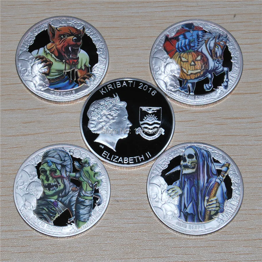 

20PCS/LOT Free Shipping,2016 Coins from the Crypt Grim Reaper Mummy Werewolf Silver Coin