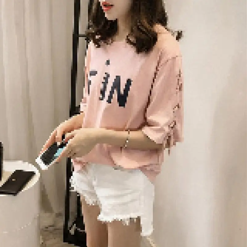 Yan Qing Huan2019 Summer New Korean Version Of The Loose Large Size Letter Half Sleeve Tees Tie Bow Solid Color Women's T-shirt
Yan Qing Huan2019 Summer New Korean Version Of The Loose Large Size Letter Half Sleeve Tees Tie Bow Solid Color Women's T-shirt