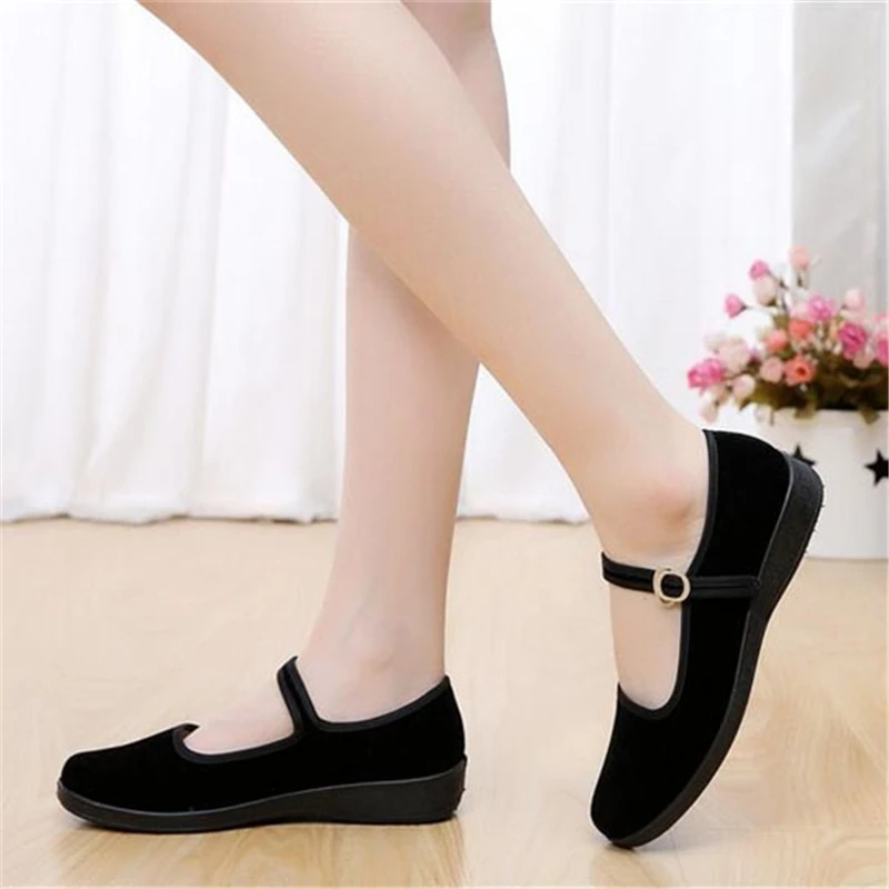 2017 Mary Janes Ladies Flats Buckle Strap Comfortable Women Shoes Round Toe Solid Casual Plus Size 34~41 Black | Обувь