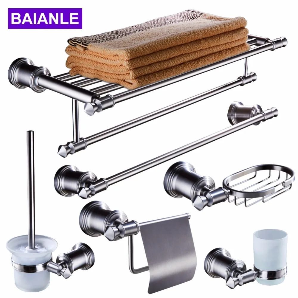 Stainless steel Bathroom Accessories Set Robe Hook,Paper Holder,Soap basket,Towel Rack Bars,Toilet Brush Holder Wall Mounted
Stainless steel Bathroom Accessories Set Robe Hook,Paper Holder,Soap basket,Towel Rack Bars,Toilet Brush Holder Wall Mounted