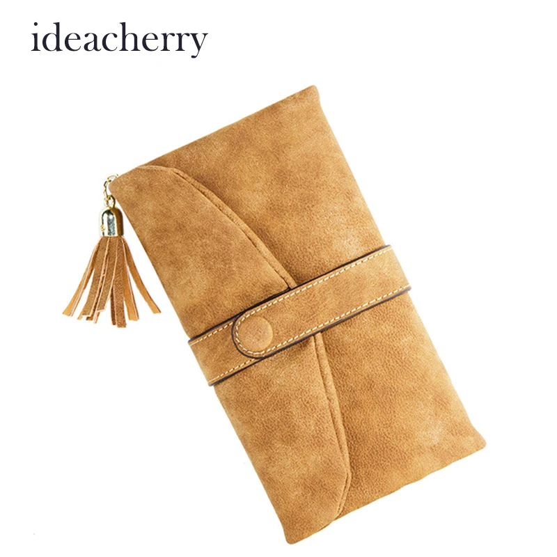 IdeaCherry Женщины Vintage Кошельки Шнурок Нубук Hasp Кисточкой Кошелек женский Длинный