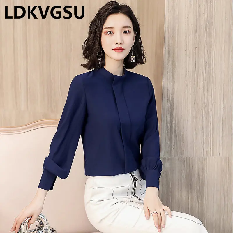 2019 Spring Autumn New Large Size Women's Loose Chiffon Top Solid Color Stand Collar Wild Long Sleeve Femme Chiffon Shirt Is1591 
2019 Spring Autumn New Large Size Women's Loose Chiffon Top Solid Color Stand Collar Wild Long Sleeve Femme Chiffon Shirt Is1591