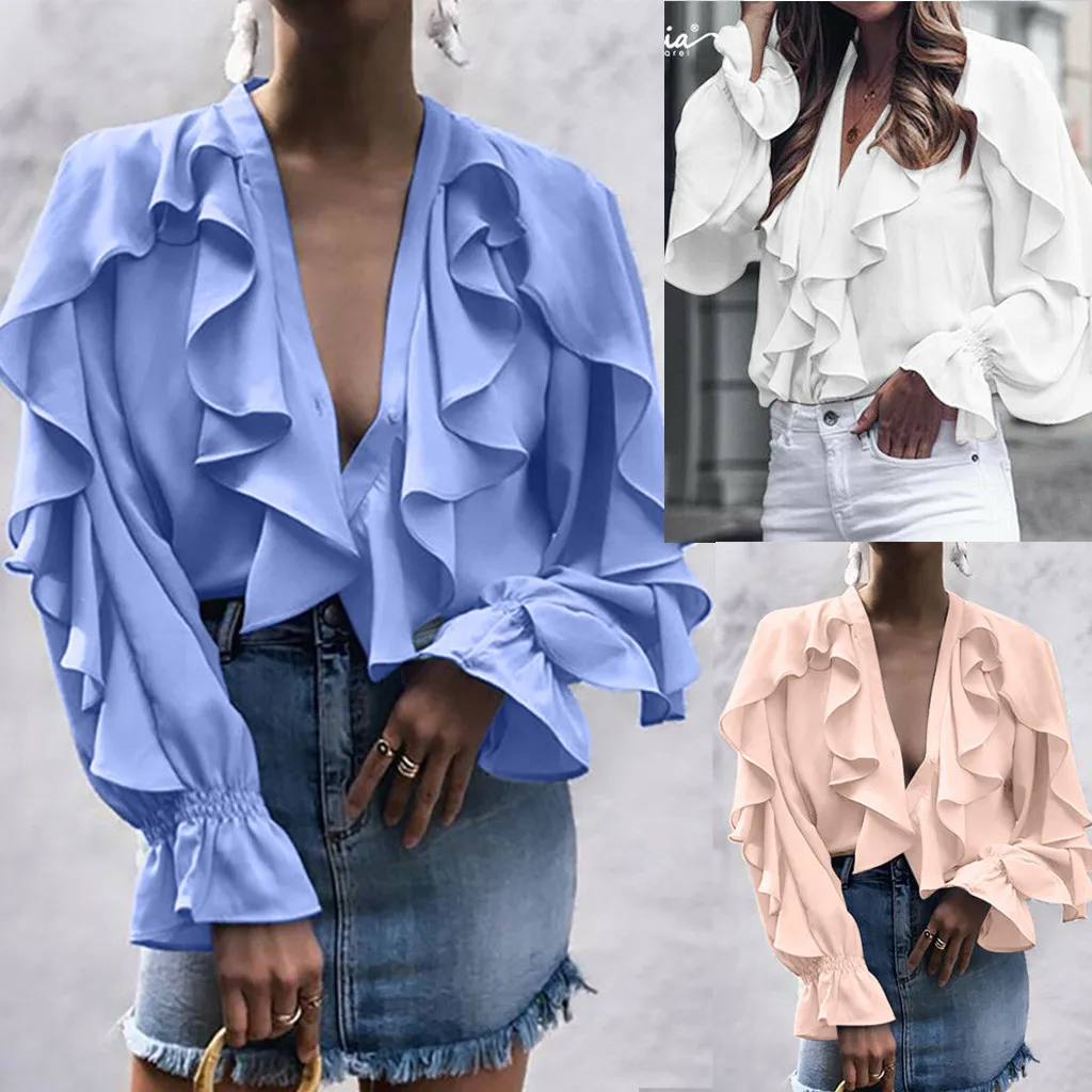 JAYCOSIN Fashion Blouse Women tops sexy V-Neck Long Sleeve Blouse Butterfly Sleeve Casual Ruffles Solid Chiffon Blouse shirt Top
JAYCOSIN Fashion Blouse Women tops sexy V-Neck Long Sleeve Blouse Butterfly Sleeve Casual Ruffles Solid Chiffon Blouse shirt Top