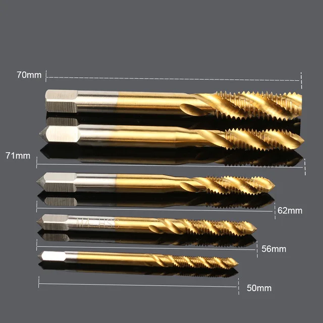 1 Set M3 M4 M5 M6 M8 Titanium Coated Screw Thread Metric Spiral Fluted Machine Screw Tap Kit Spiral High Speed Steel
1 Set M3 M4 M5 M6 M8 Titanium Coated Screw Thread Metric Spiral Fluted Machine Screw Tap Kit Spiral High Speed Steel