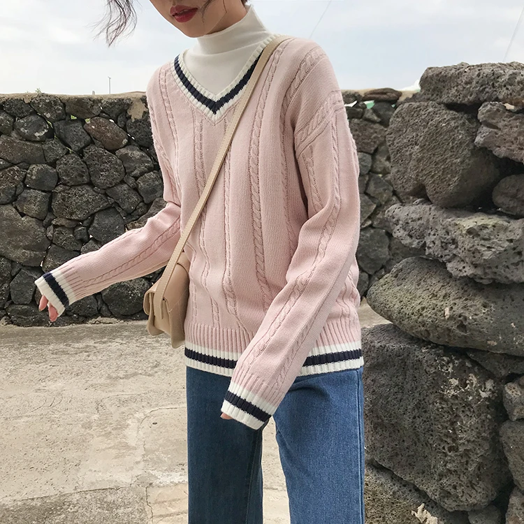 7 colors 2018 autumn and winter preppy style v neck twist thicking sweaters womens pullovers (F1310) | Женская одежда