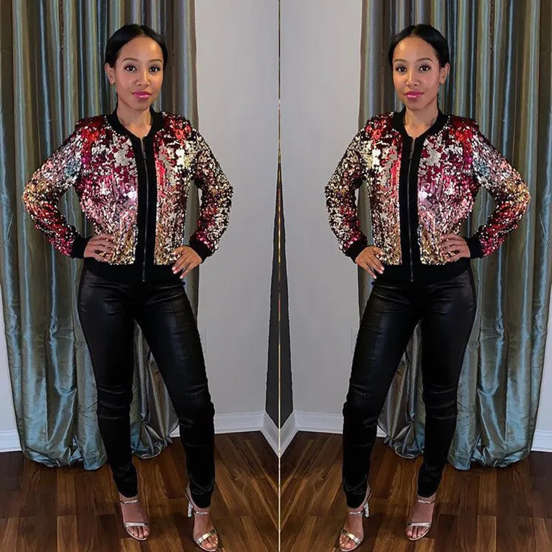 Autumn Sequin Baseball Jacket Woman Stand Collar Long Sleeve Harajuku Bomber Jackets Zipper Outwear Streetwear plus size B249
Autumn Sequin Baseball Jacket Woman Stand Collar Long Sleeve Harajuku Bomber Jackets Zipper Outwear Streetwear plus size B249