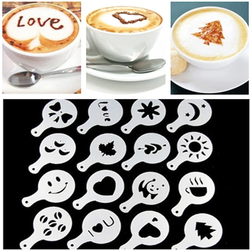 16Pcs Coffee Mold Milk Cake Cupcake Decor Stencil Template Coffee Barista Cappuccino Template Strew Pad Duster Spray Tools
16Pcs Coffee Mold Milk Cake Cupcake Decor Stencil Template Coffee Barista Cappuccino Template Strew Pad Duster Spray Tools