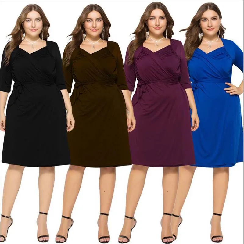Large size L-4XL dresses women 2020 new fashion sexy medium long V-neck pleated casual wild Five-point sleeve Female dress
Large size L-4XL dresses women 2020 new fashion sexy medium long V-neck pleated casual wild Five-point sleeve Female dress