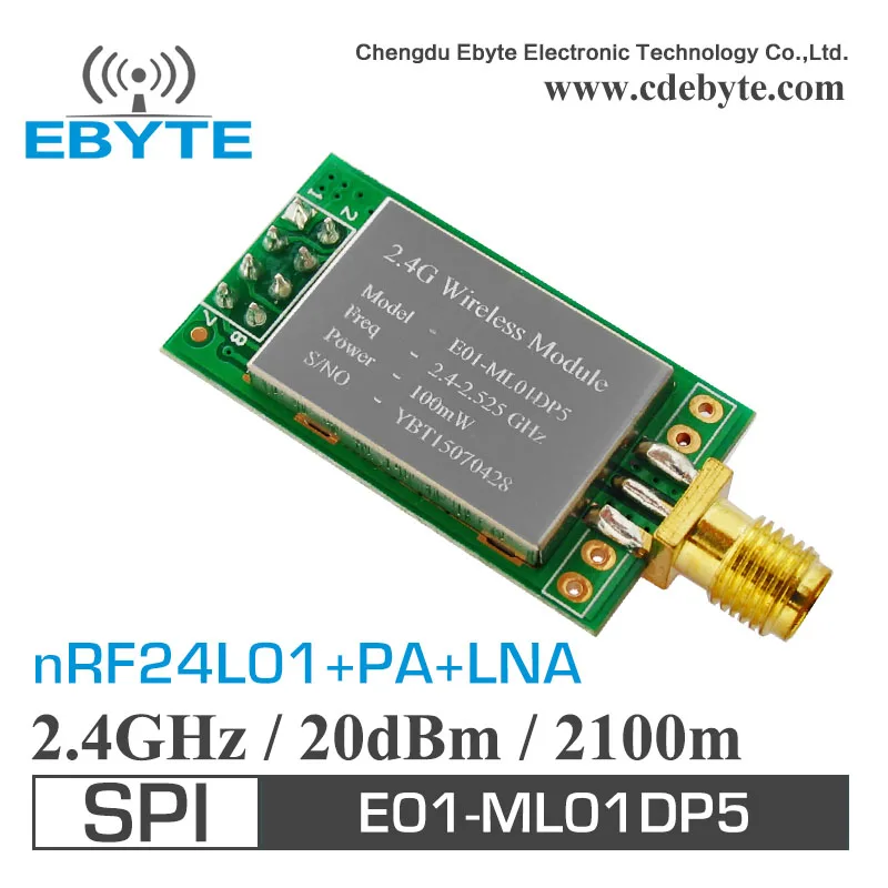 

Специальное предложение, Φ Ebyte 20 дБм 2,4 ГГц 2100 м, SPI nrf24L01 + PA + LNA радиочастотный беспроводной модуль приемопередатчика + антенна