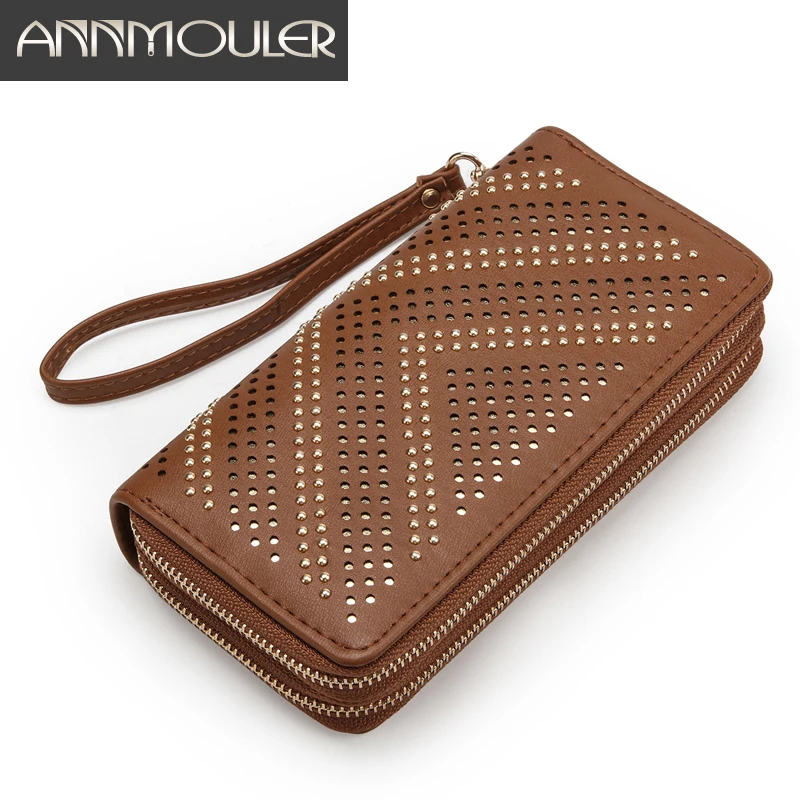 Annmouler Brand Women Wallet Large Capacity Purse Fashion Rivet Money Bag Pu Leather Card Holders Double Zipper Wrist Phone Bag
Annmouler Brand Women Wallet Large Capacity Purse Fashion Rivet Money Bag Pu Leather Card Holders Double Zipper Wrist Phone Bag