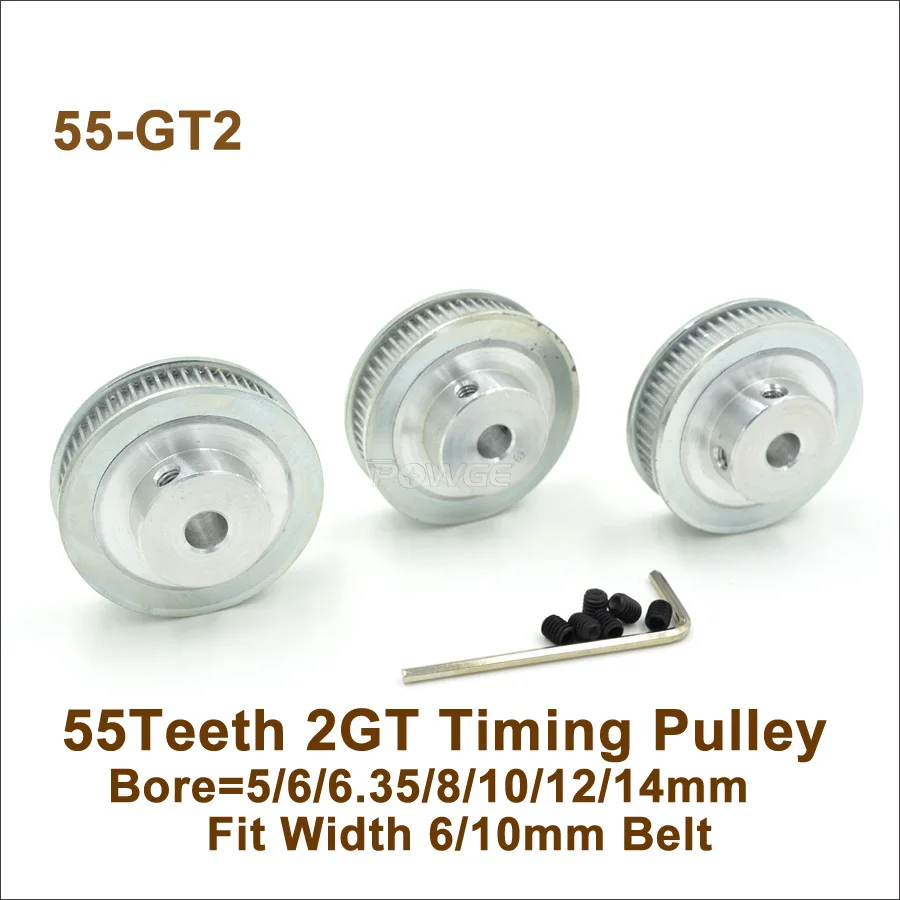 POWGE 55 Teeth 2GT Timing Pulley Bore5/6/6.35/8/10/12/14mm Fit W=6/10mm 2GT Synchronous Belt 55T 55Teeth GT2 Pulley 3D Printer
POWGE 55 Teeth 2GT Timing Pulley Bore5/6/6.35/8/10/12/14mm Fit W=6/10mm 2GT Synchronous Belt 55T 55Teeth GT2 Pulley 3D Printer