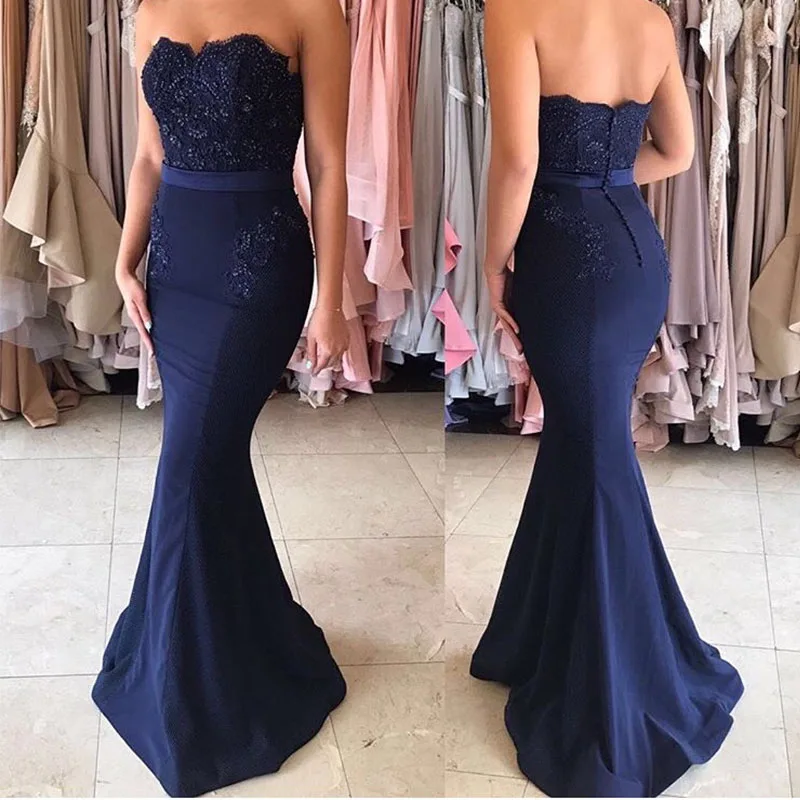 Vestido de festa longo Bridesmaid Dresses Mermaid Style Navy Blue Sweetheart Satin Wedding Party Gowns Appliques Beaded Dresses
Vestido de festa longo Bridesmaid Dresses Mermaid Style Navy Blue Sweetheart Satin Wedding Party Gowns Appliques Beaded Dresses