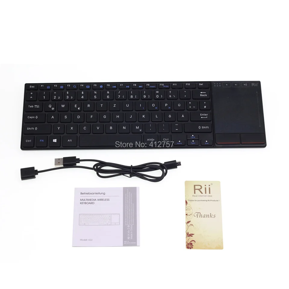 Rii K22 Deutsch German Keyboard Wireless 2.4GHz Multimedia Keyboard with TouchPad for Laptop, PC Computer,
Rii K22 Deutsch German Keyboard Wireless 2.4GHz Multimedia Keyboard with TouchPad for Laptop, PC Computer,