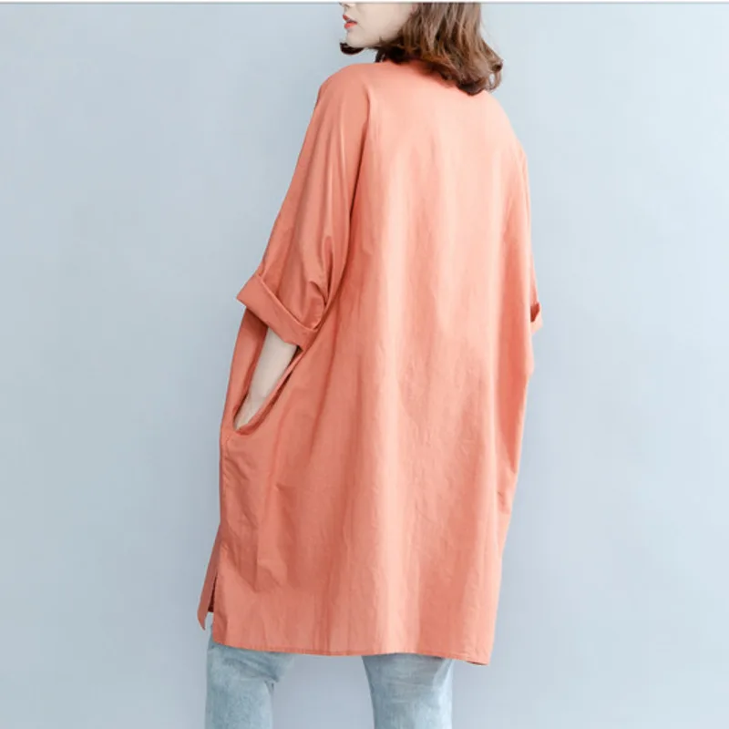 #3024 летняя винтажная длинная рубашка для женщин хлопковая льняная блузка женская