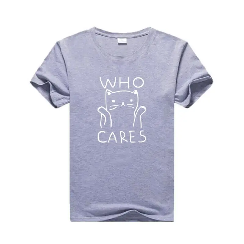 Who Cares Cat забавная графическая футболка Женские топы Летняя с коротким рукавом Femme