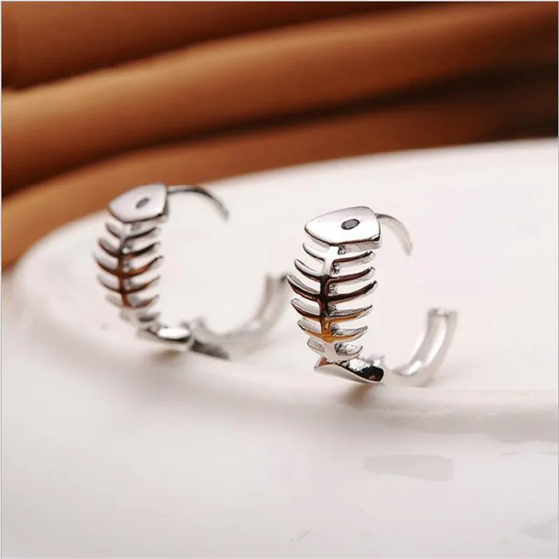 TJP Top Quality 925 Sterling Silver Earrings For Women Party Jewelry Charm Fish Bones Hoop Girl Fashion Accessories | Украшения и