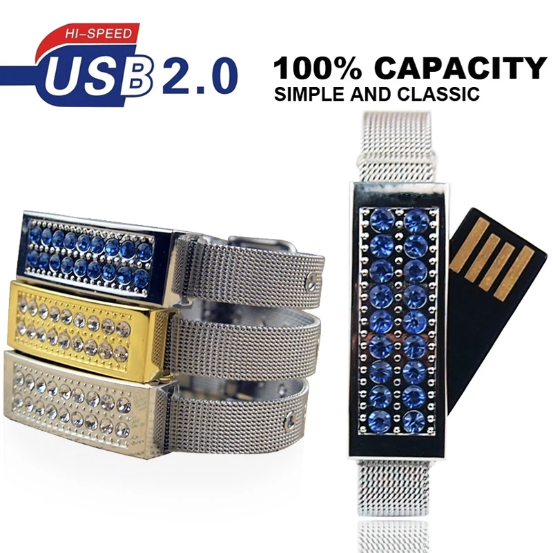 Модный USB флеш накопитель металлический браслет ручка 2 0 Pendrives 64 ГБ 32 16 8 4 Clef для