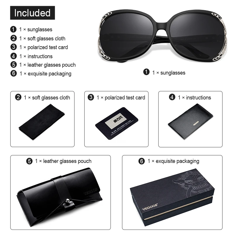 VEGOOS Designer Sunglasses Women Polarized UV Protection Large Frame Elegant Shades for Ladies with Bling Rhinestone #9042
VEGOOS Designer Sunglasses Women Polarized UV Protection Large Frame Elegant Shades for Ladies with Bling Rhinestone #9042