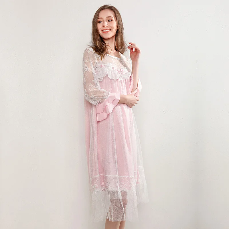 Nightgowns Female Spring Summer Solid Color Mesh Double Layer Princess Retro Palace Nightdress Lace Sleeve Sleepwear D171124
Nightgowns Female Spring Summer Solid Color Mesh Double Layer Princess Retro Palace Nightdress Lace Sleeve Sleepwear D171124