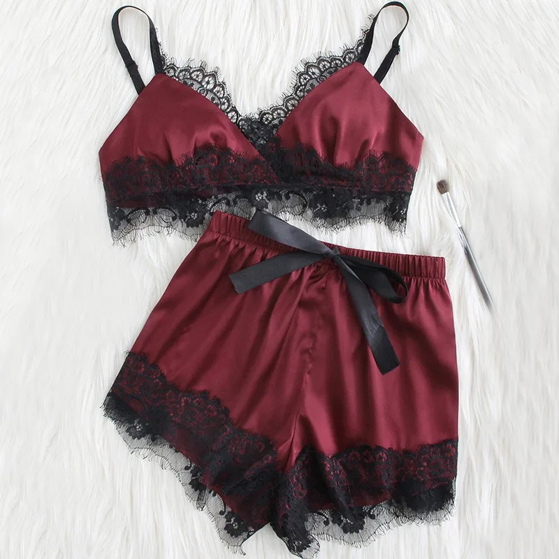 Women Sleepwear Sleeveless Strap Nightwear Lace Cami Top Pajama Sets Sexy Lingerie Intimate
Women Sleepwear Sleeveless Strap Nightwear Lace Cami Top Pajama Sets Sexy Lingerie Intimate